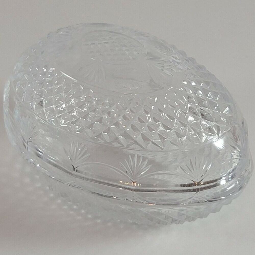 Vintage Cut Glass Egg Fostoria Avon Trinket Dish Candy Jelly Bean Bowl w/ Lid